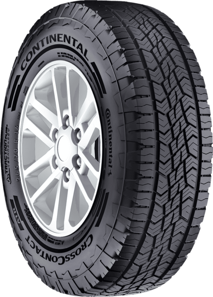 Continental CrossContact ATR tire with detailed tread pattern and white alloy wheel.