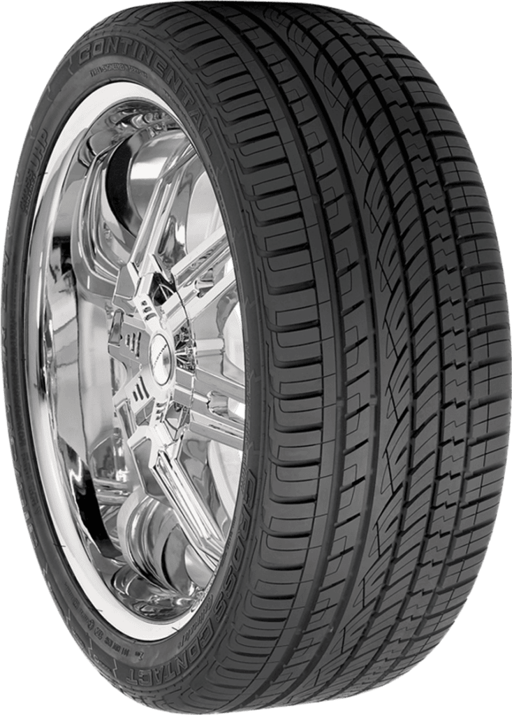 High-performance car tire with chrome alloy wheel for luxury vehicles.