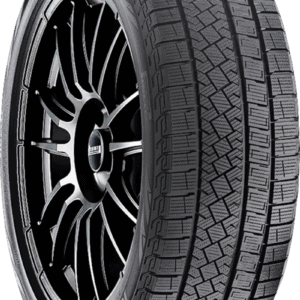 High-performance tire with detailed tread pattern for optimal traction.