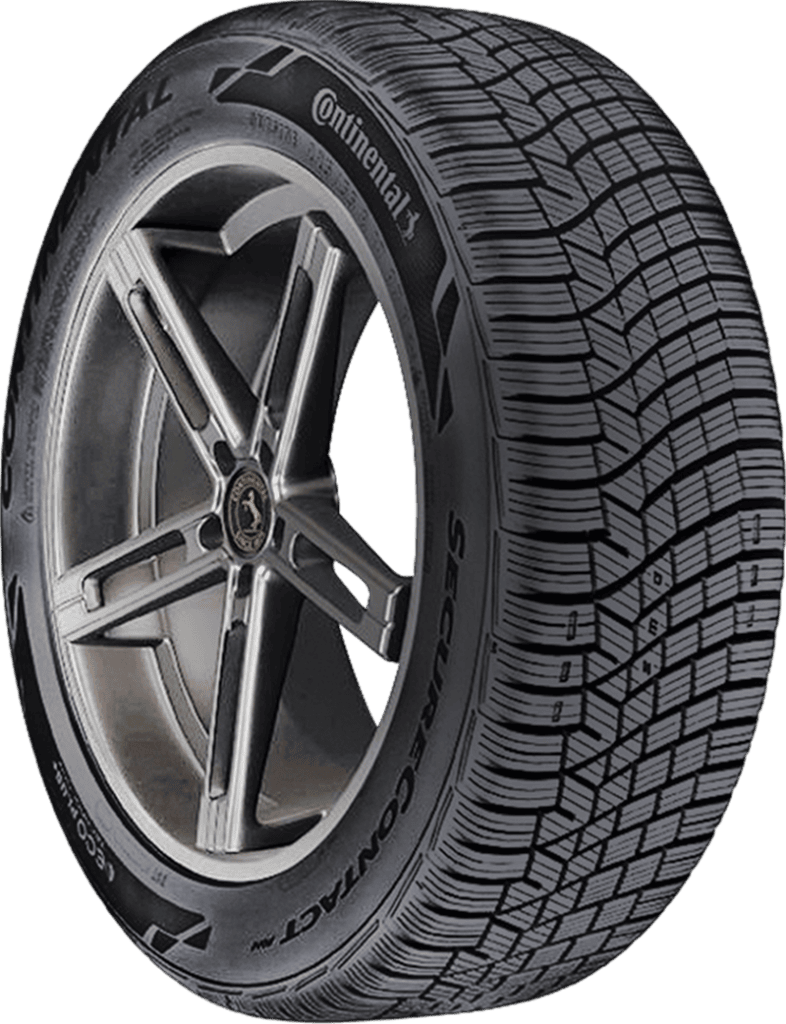 All-weather tire with alloy wheel, Continental brand, for SUV or truck.