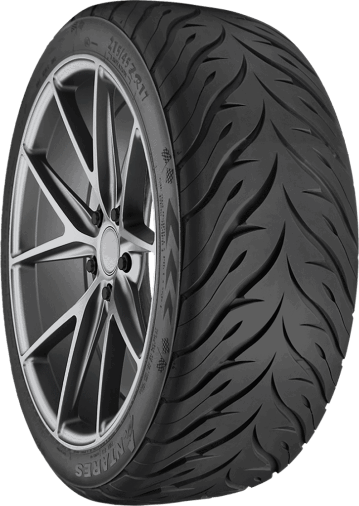 High-performance summer tire with stylish alloy wheel for sporty vehicles.