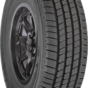 Kumho HT51 LT245/75R17 LRE all-weather tire on black alloy wheel.
