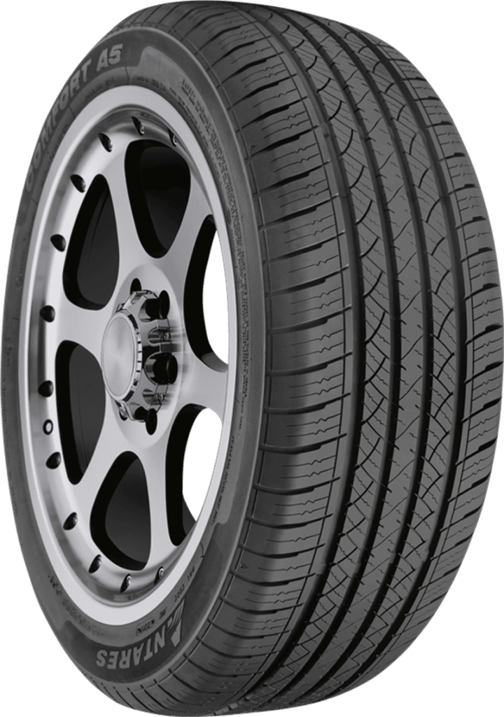 High-quality car tire with detailed tread pattern for optimal performance.