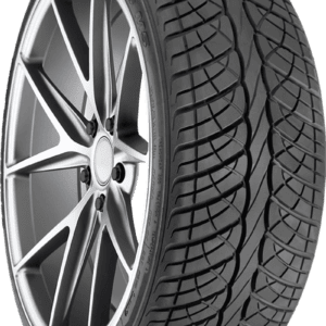 All-season tire with stylish alloy wheel for vehicles.