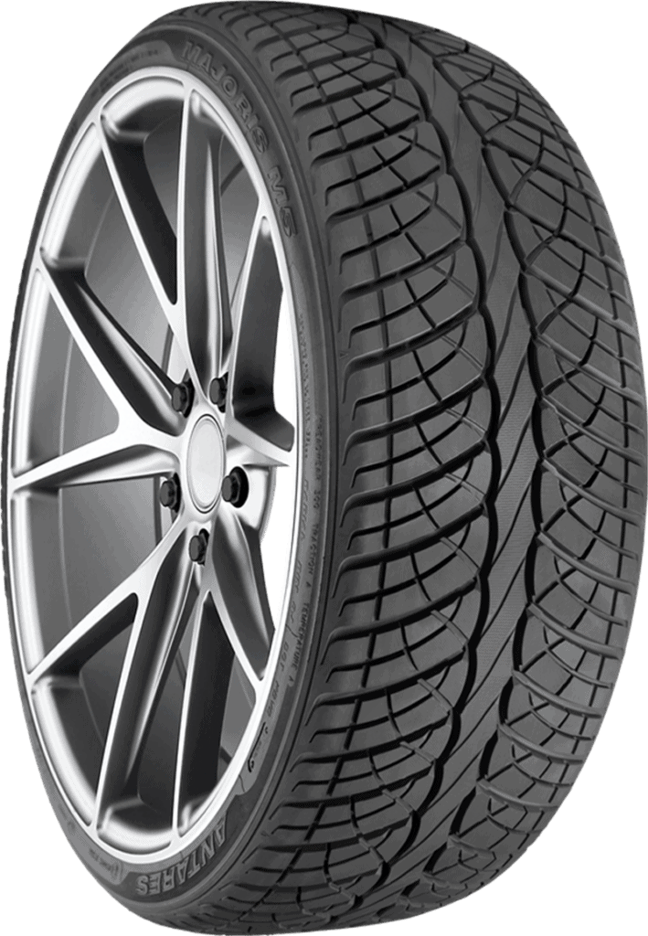 High-performance car tire with alloy wheel for optimal grip and handling.