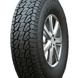 All-terrain tire with rugged tread pattern for off-road use.