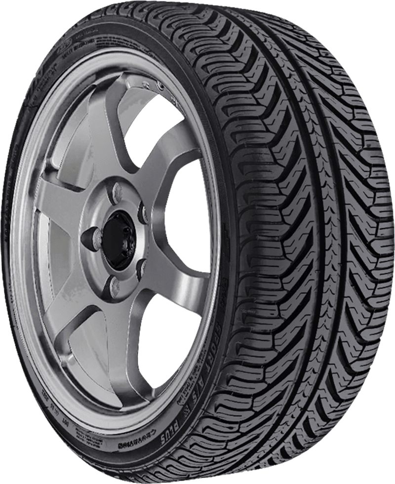 High-performance tire with detailed tread pattern for optimal grip and safety.