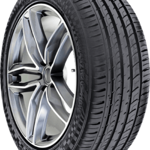 High-performance car tire with alloy wheel for optimal driving experience.