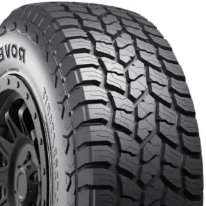 Off-road tire with rugged tread pattern for durability and traction.