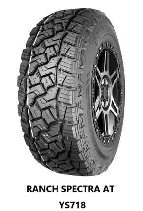 Off-road tire with aggressive tread pattern for all-season use.