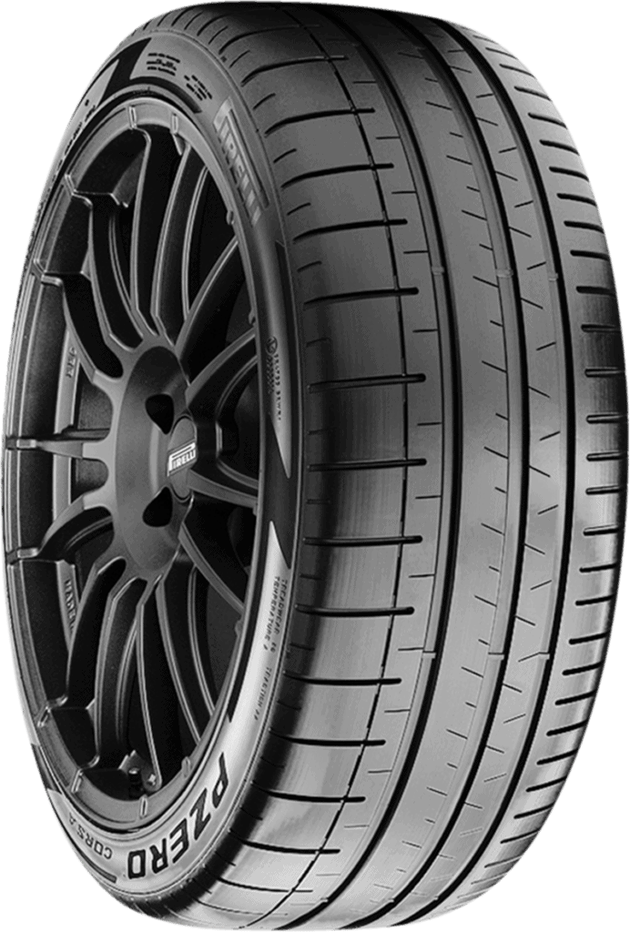 High-performance Pirelli tire with black alloy wheel for cars.