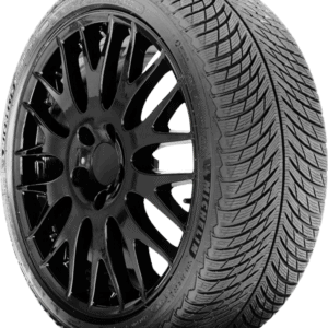 Winter tire with black alloy wheel for cold weather driving.
