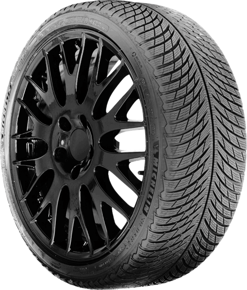 Winter tire with black alloy wheel for cold weather driving.