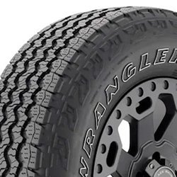 All-terrain tire with rugged tread pattern for off-road durability.