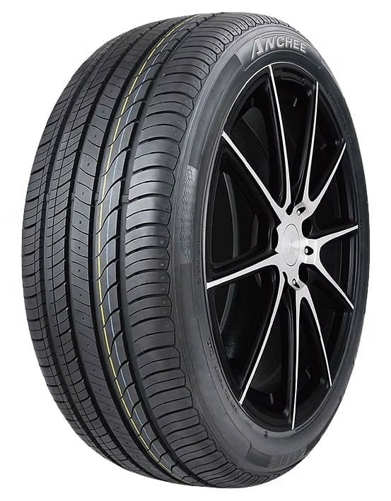 High-performance tire with sleek black alloy wheel for cars.