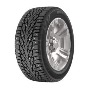 All-season tire with snowflake studs for enhanced winter traction.
