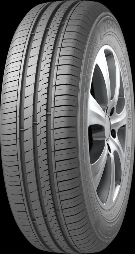 Migo Tire Corp. all-season tire with detailed tread pattern and alloy wheel.