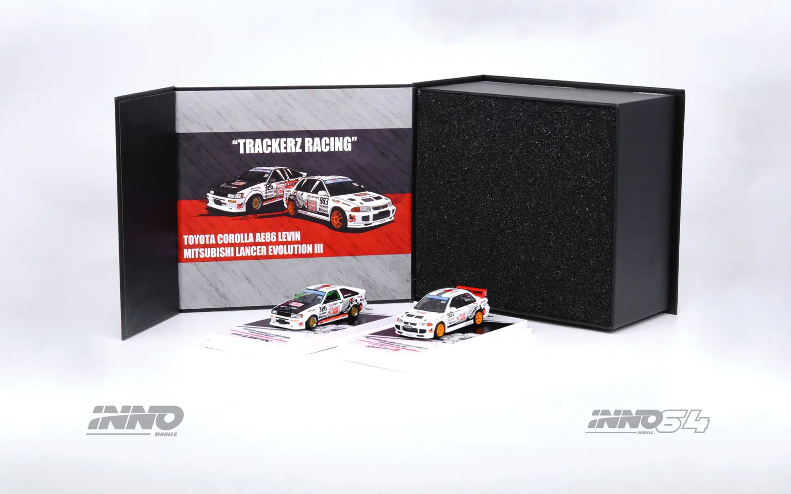 1:64 Toyota Corolla AE86 Levin & Lancer Evolution III TRACKERZ RACING Box Set - obrazek 3