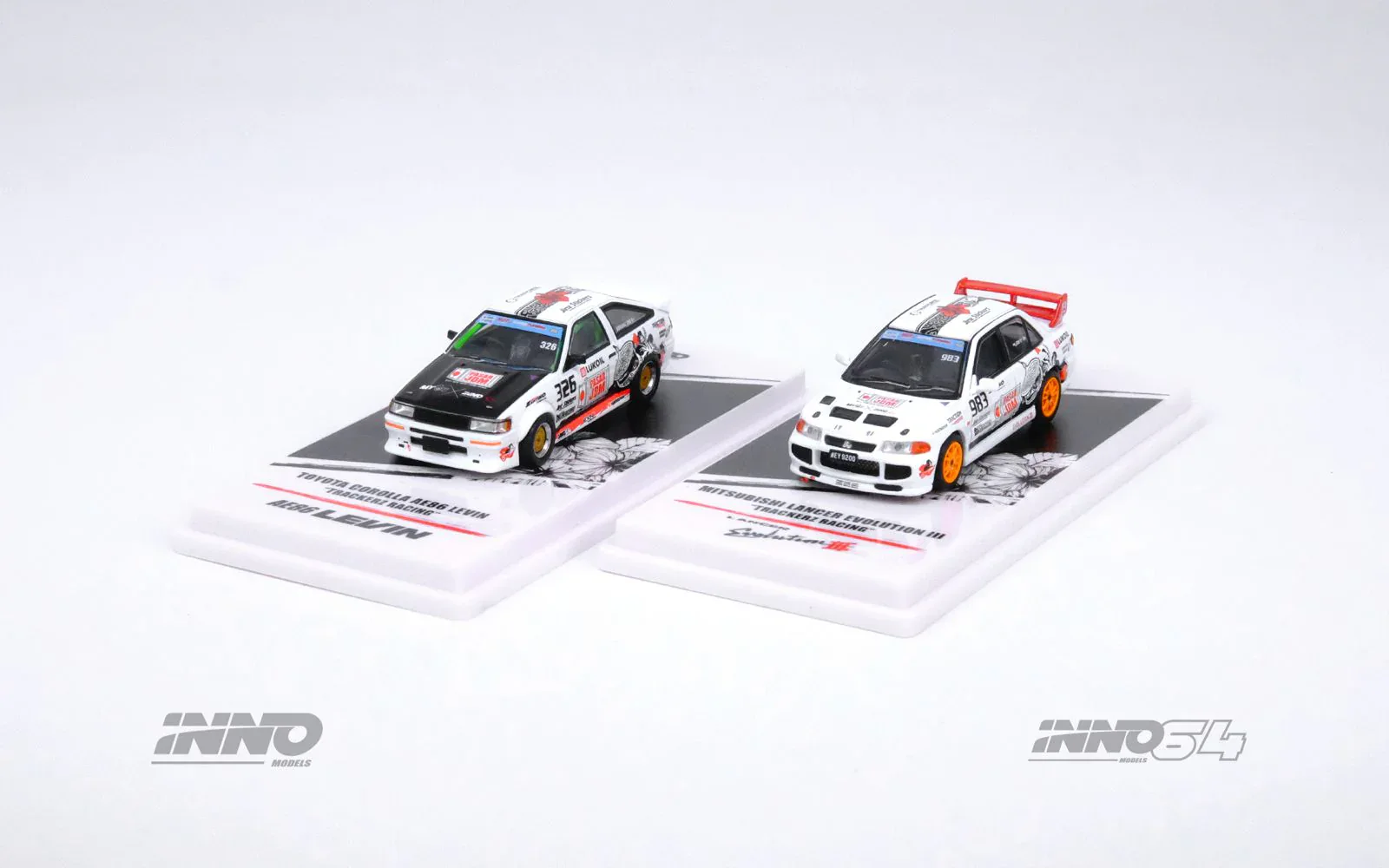 1:64 Toyota Corolla AE86 Levin & Lancer Evolution III TRACKERZ RACING Box Set - obrazek 4