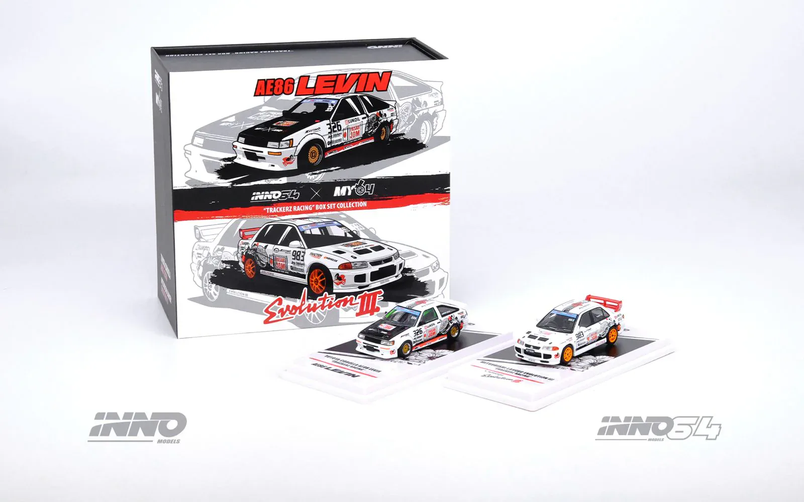 1:64 Toyota Corolla AE86 Levin & Lancer Evolution III TRACKERZ RACING Box Set - obrazek 5