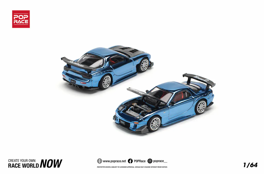 1:64 Mazda RX7 RE-AMEMIYA Widebody Blue Chrome - obrazek 9