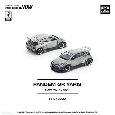 Mini64 diecast Toyota Pandem GR Yaris w metalicznym wykończeniu, model kolekcjonerski.