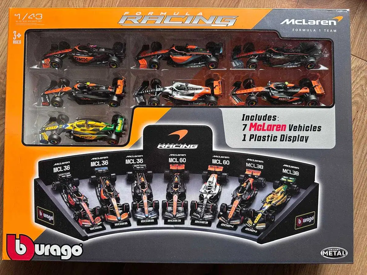 1:43 McLaren Racing Set 7 Models Cars 2022-2024 BBurago Scale 1/43 And Display - obrazek 2