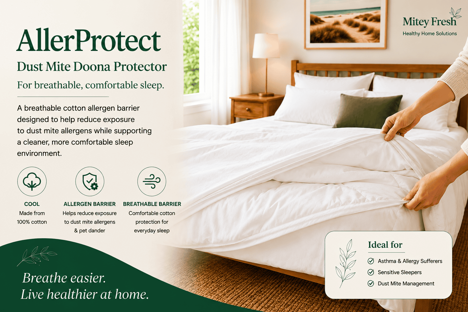 AllerProtect Dust Mite Doona Protector fitted over a doona on top of everyday bedding