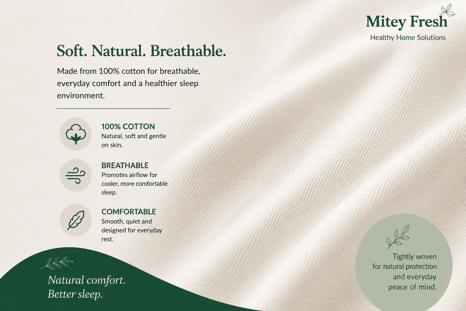 Close-up of tightly woven cotton fabric used in AllerProtect dust mite protectors