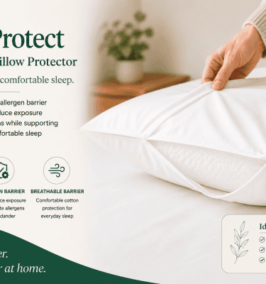 AllerProtect Dust Mite Pillow Protector fitted over a pillow beneath everyday bedding