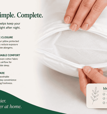 AllerProtect pillow protector secure closure detail showing pillow protection cover opening