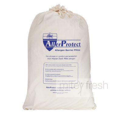 AllerProtect Pillow Protector zipped over pillow on bed