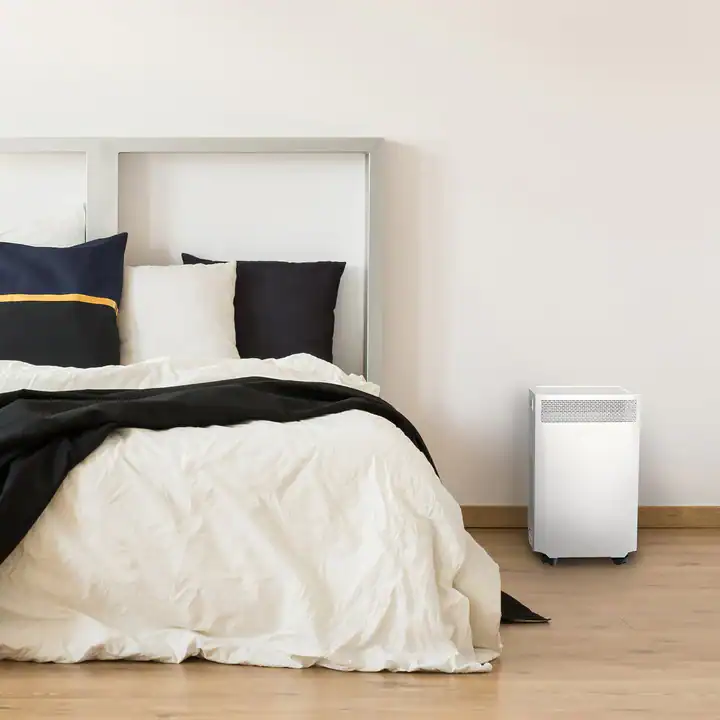 Bedroom environment supporting clean air and restful sleep with balanced airflow