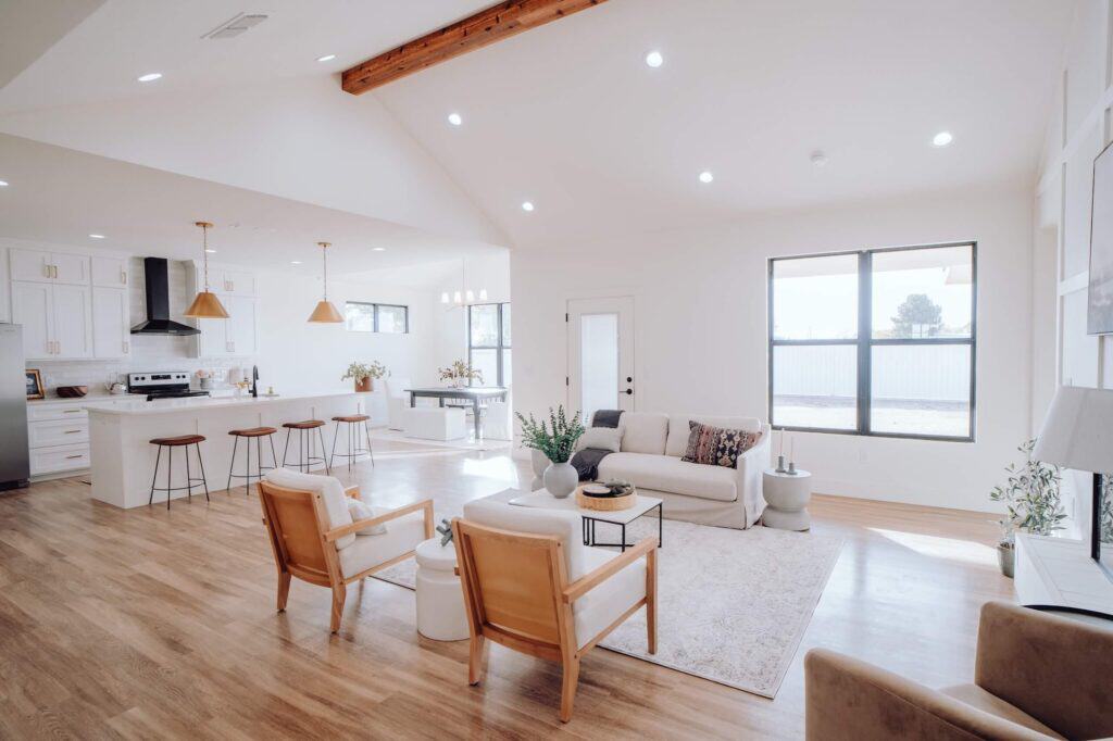 Open-plan home interior supporting consistent moisture balance and comfort