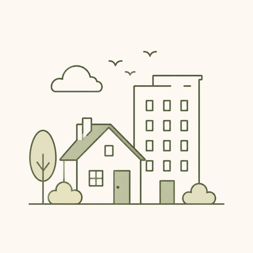 House and tall building representing metro freight delivery areas.