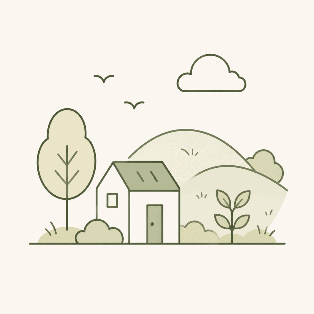 Regional hills and a small home representing regional freight delivery areas.