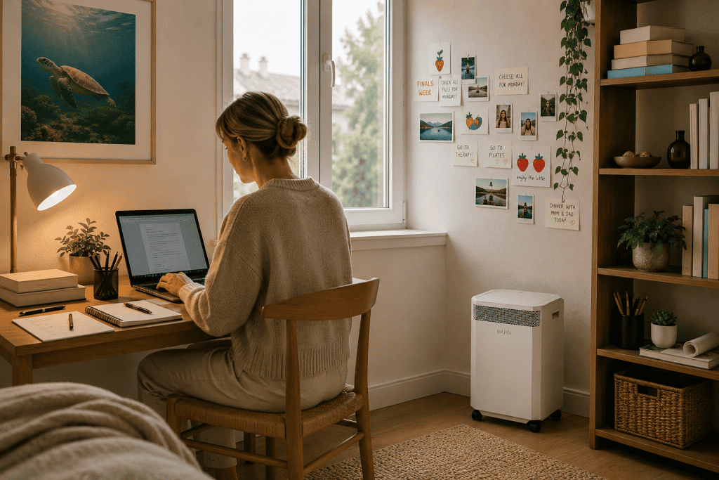 Calm study space with natural light and healthy home atmosphere
