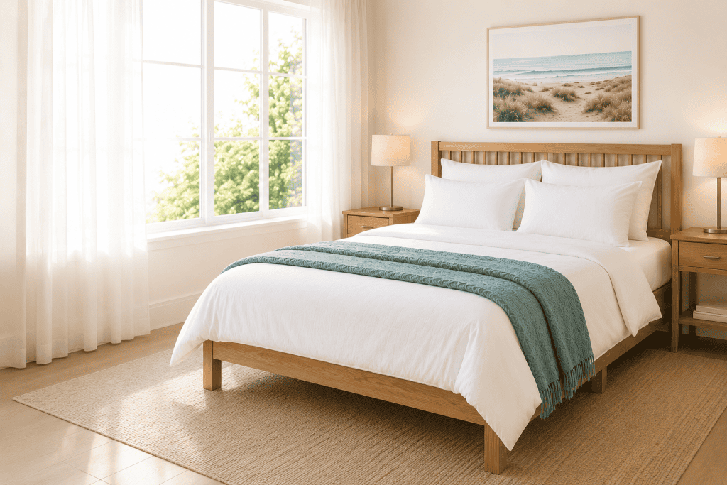 Healthy bedroom featuring an AllerProtect mattress protector beneath everyday bedding