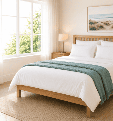 Healthy bedroom featuring an AllerProtect mattress protector beneath everyday bedding