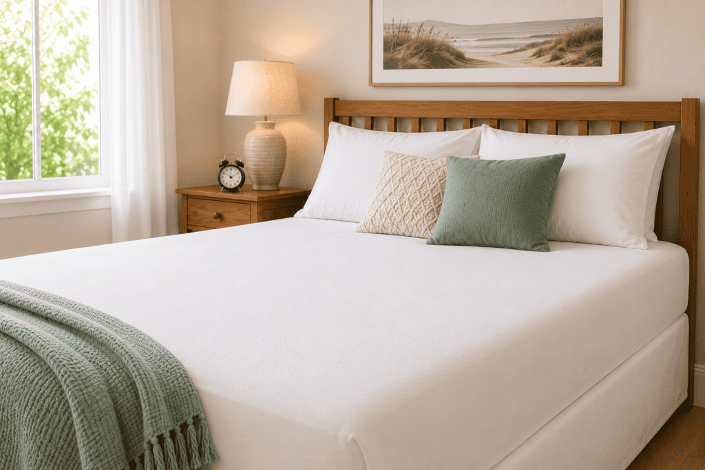 MiteGuard Dust Mite Bedding Protection Set with mattress, pillow and doona protection in a healthy bedroom.