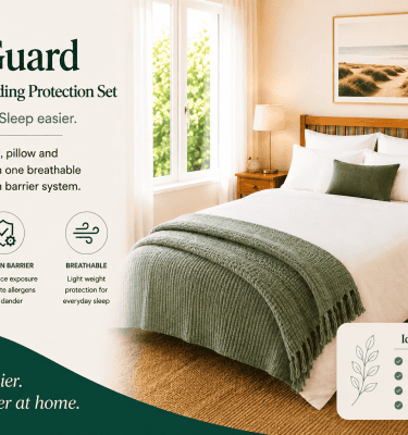 MiteGuard Dust Mite Bedding Protection Set with mattress, pillow and doona protection in a healthy bedroom.