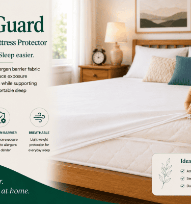 MiteGuard Dust Mite Mattress Protector with full mattress encasement for breathable allergen protection.