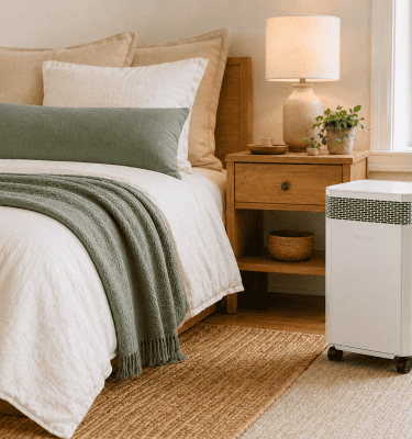 Inova E8 air purifier supporting cleaner indoor air in a bedroom