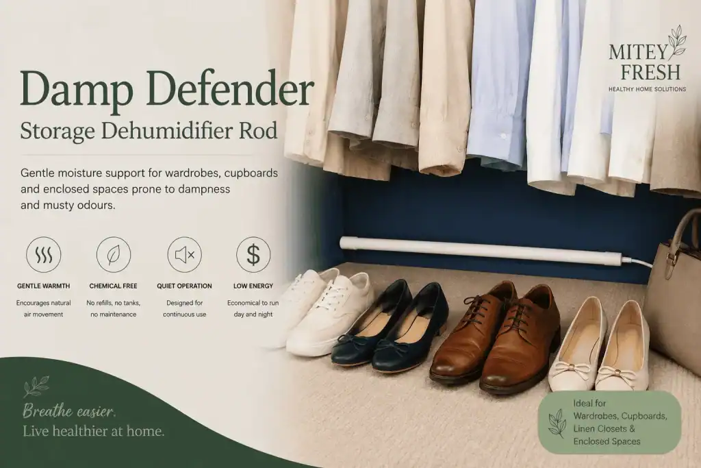 Damp Defender supporting dry, balanced air in enclosed storage spaces