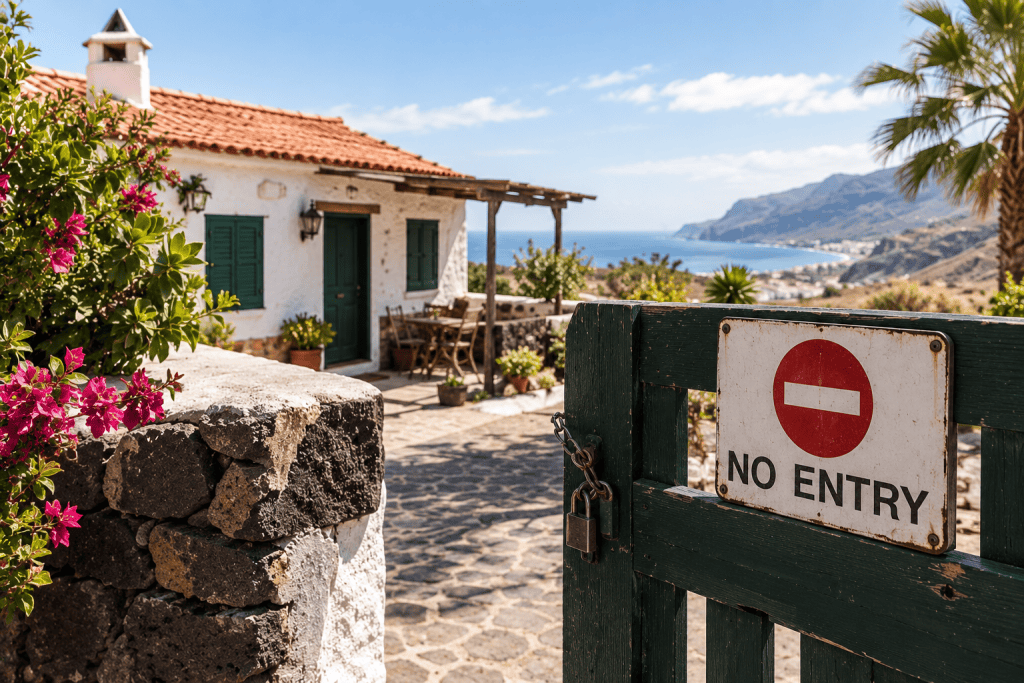 Casa típica canaria con vista al mar y paisaje montañoso en Gran Canaria.