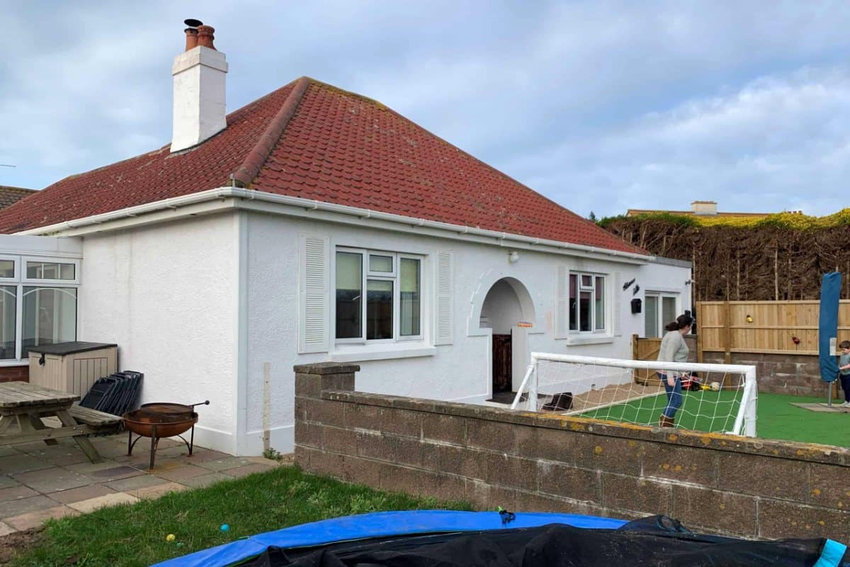 St Peter, Jersey (JE3): a master bedroom, a double and a bathroom, before
