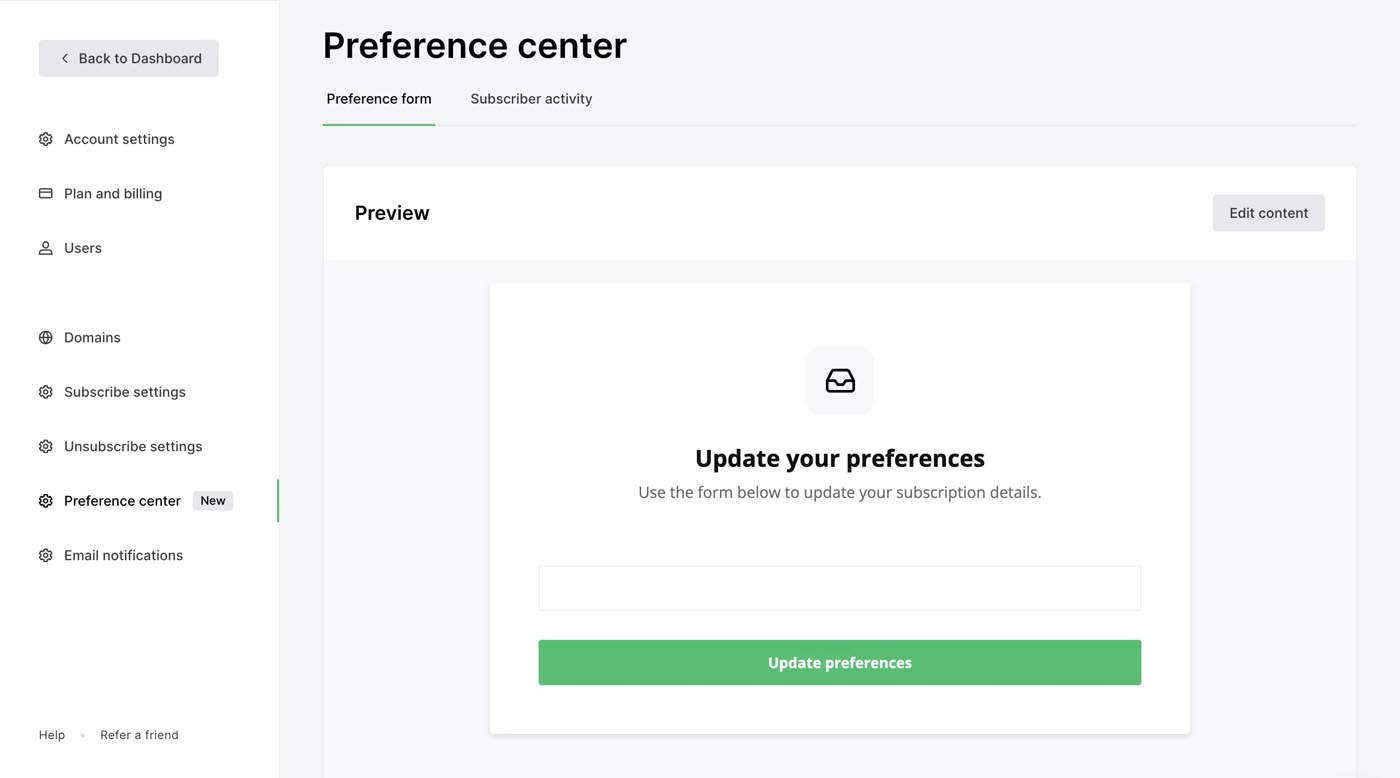 Preference center