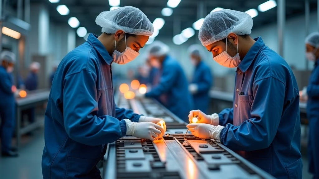 AXON Stock Analysis: inside a spotless Arizona manufacturing cleanroom, workers in anti-static smocks and hairnets…