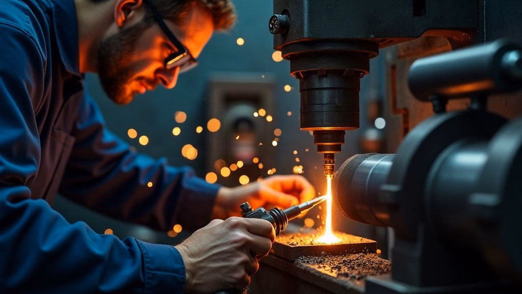 BWXT stock analysis: in a precision nuclear fuel component workshop, a machinist in safety glasses monitors a lathe…