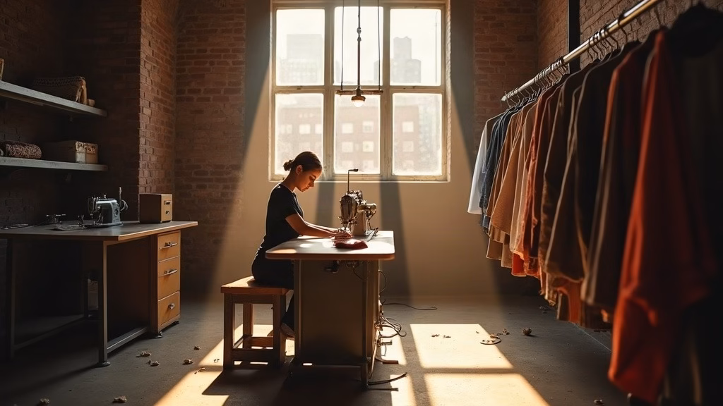 Etsy stock analysis 2026: photorealistic wide shot of a sunlit Brooklyn loft workshop inside a converted brick warehouse…